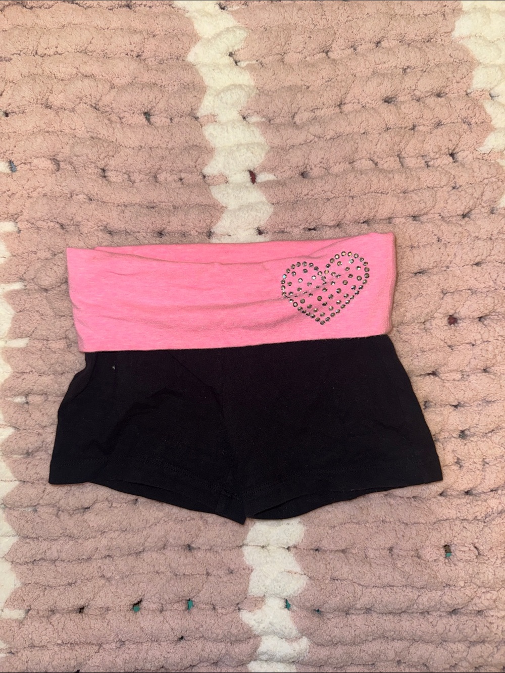 Danskin Now Black Shorts with Pink Foldover Waistband and Heart Stud Detail